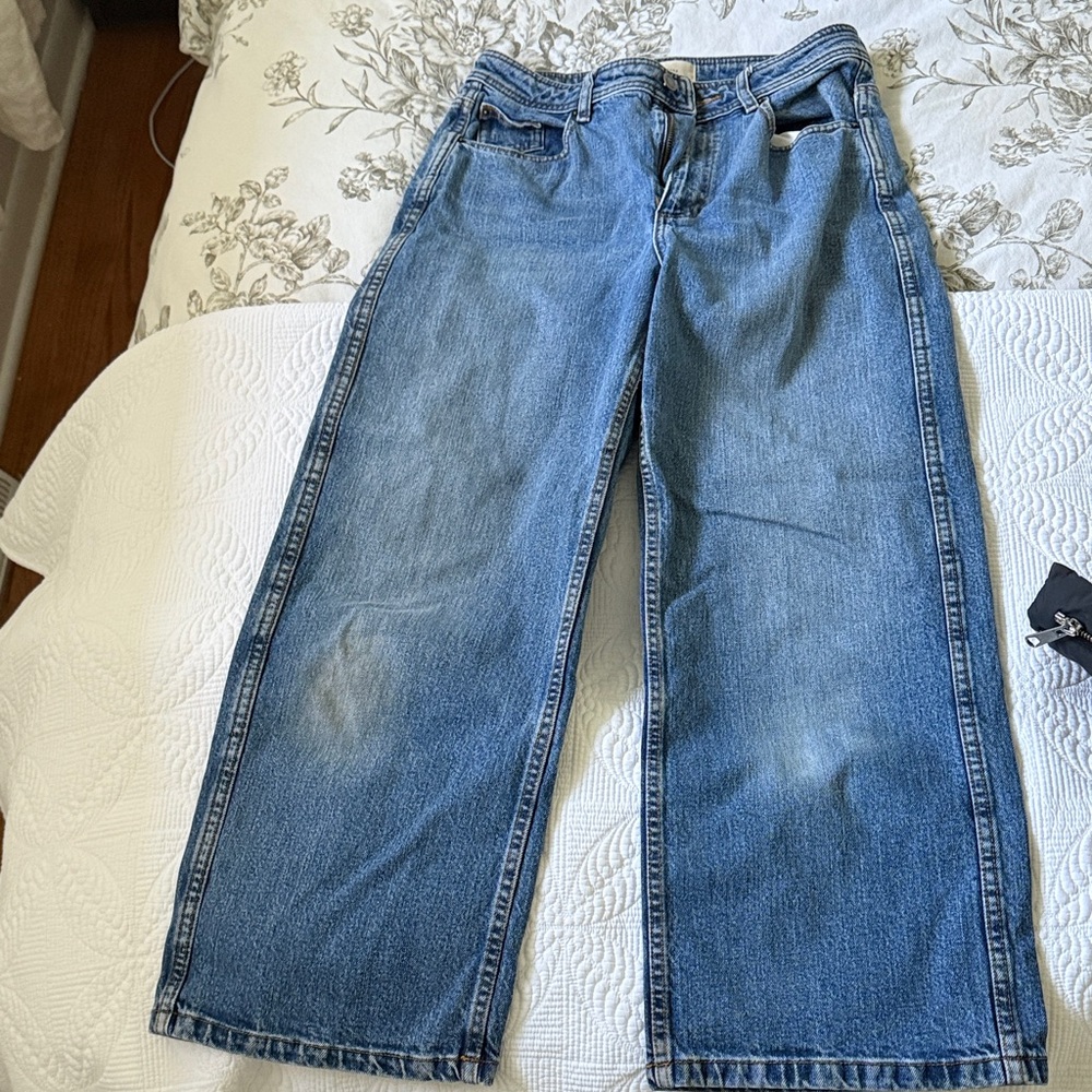 Sezane Cropped Ankle Wide-Leg Jeans in Medium Blue Denim